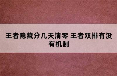 王者隐藏分几天清零 王者双排有没有机制